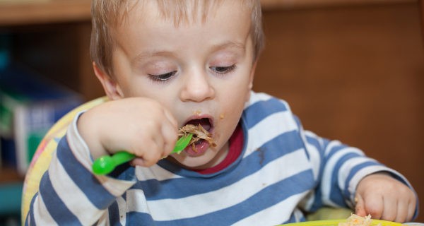niño comiendo con el tenedor