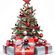 Árbol de Navidad decorado con adornos blancos y rojos